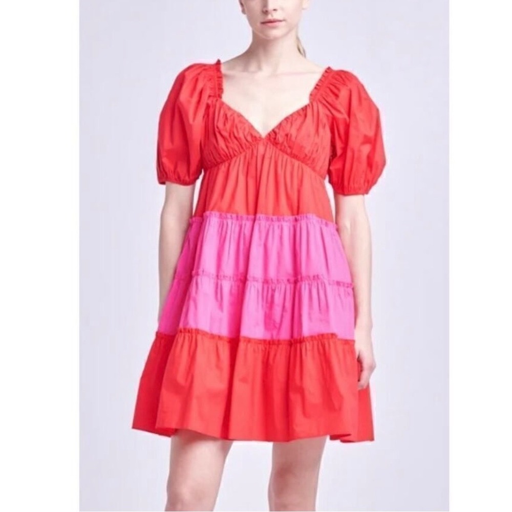 English Factory Red Pink Two Tone Sweetheart Neckline Mini Dress Large NWT
